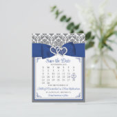 Blauw, Grijs Liefde Harten Foto Save the Date (Staand voorkant)