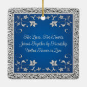 Blauw, Grijs Liefde Hartjes Bruiloft 1e Kerstmis Keramisch Ornament (Achterkant)