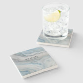 Blauw Grijs Marmer Gepersonaliseerd Stenen Onderzetter (Zijkant)