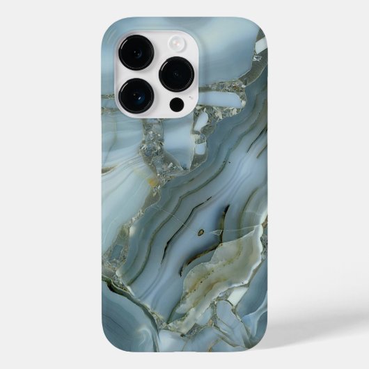 Blauw Grijs Marmer met Goud Ader Case-Mate iPhone Case (Achterkant)
