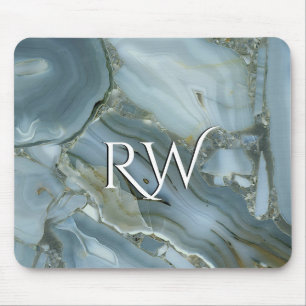 Blauw Grijs Marmer met Gouden Ader Initiaal  Muismat