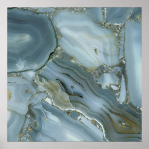 Blauw Grijs Marmer met Gouden Ader Poster