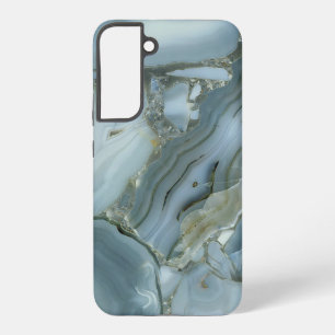 Blauw Grijs Marmer met Gouden Ader Samsung Galaxy Hoesje