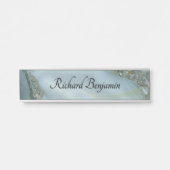 Blauw Grijs Marmer met Gouden Ader Zwarte Script Deurbordje (Voorkant)