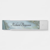 Blauw Grijs Marmer met Gouden Ader Zwarte Script Deurbordje (Voorkant)