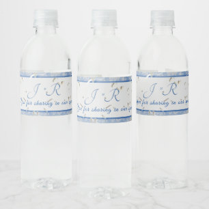 Blauw & Grijs Marmer Monogramed Waterfles Etiket