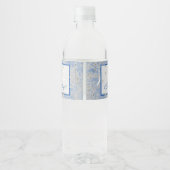 Blauw & Grijs Marmer Monogramed Waterfles Etiket (Achterkant)