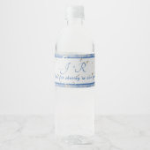 Blauw & Grijs Marmer Monogramed Waterfles Etiket (Voorkant)
