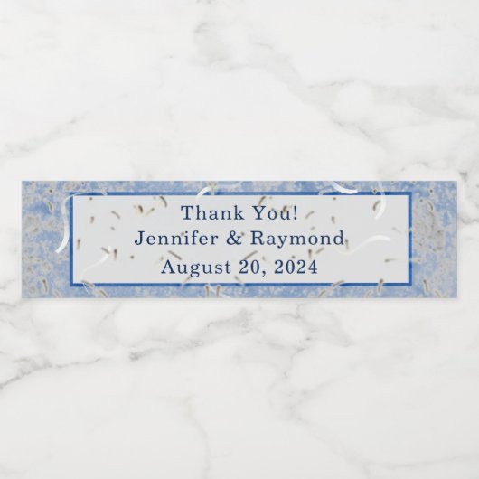 Blauw & Grijs Marmer Monogramed Waterfles Etiket (Enkel label)