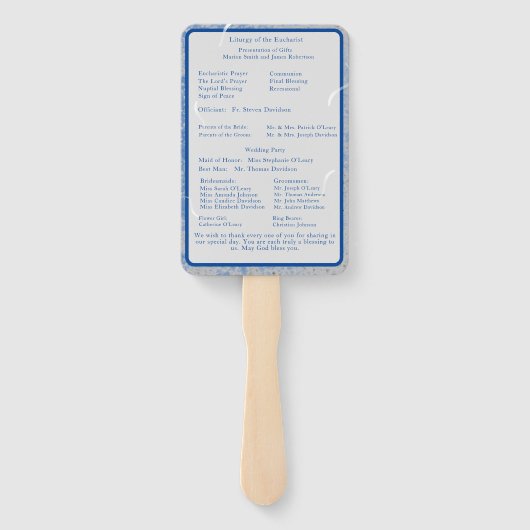 Blauw & Grijs Marmer Nuptial Mass Set van Ventilat Handwaaier (Achterkant)