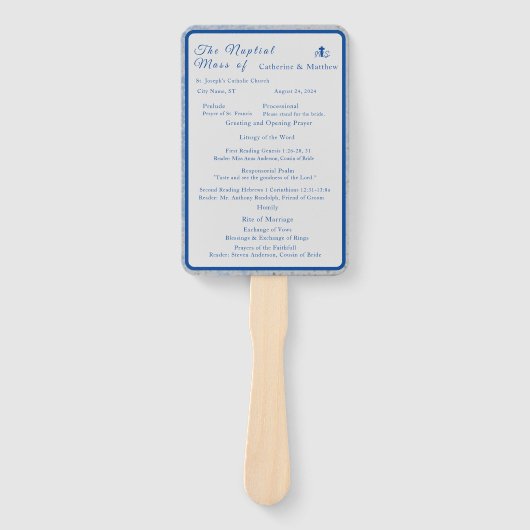 Blauw & Grijs Marmer Nuptial Mass Set van Ventilat Handwaaier (Voorkant)