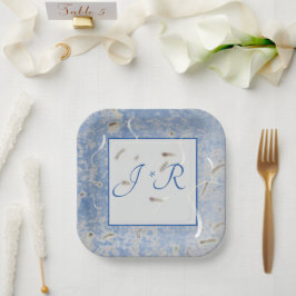Blauw & Grijs Marmered Bruiloft Receptie Papier Bo Papieren Bordje