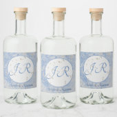 Blauw & Grijs Marmered met Monogram Likeurfles Etiket (Flessen)