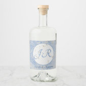Blauw & Grijs Marmered met Monogram Likeurfles Etiket (Voorkant)