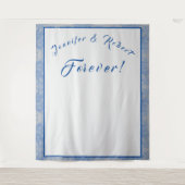 Blauw & Grijs Marmeren Bruiloft Wandkleed (Voorkant)