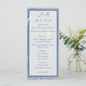 Blauw & Grijs Marmeren Monogram Bruiloft Menu Kaar (Staand voorkant)