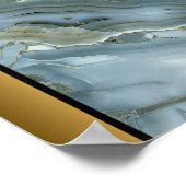 Blauw Grijs Marmeren Steen/Zwart Gouden Rand Art Poster (Hoek)