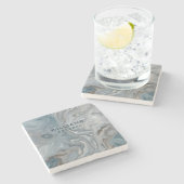 Blauw Grijs Marmeren Textuur Gepersonaliseerd Stenen Onderzetter (Zijkant)