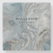 Blauw Grijs Marmeren Textuur Gepersonaliseerd Stenen Onderzetter (Voorkant)