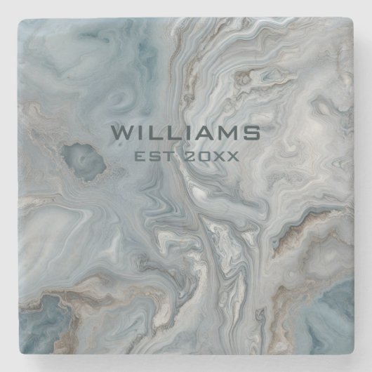 Blauw Grijs Marmeren Textuur Gepersonaliseerd Stenen Onderzetter (Voorkant)