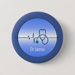 Blauw Grijs Medische Stethoscoop Hartslag Ronde Button 5,7 Cm