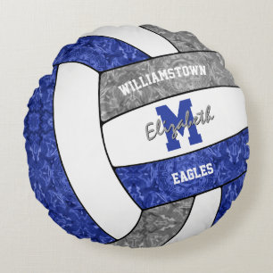 Blauw Grijs Meisjes Volleybal Sportkamer Rond Kussen