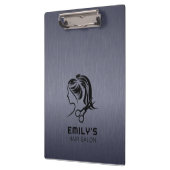 Blauw-grijs metallische textuur haarsalon Logo Klembord (Links)