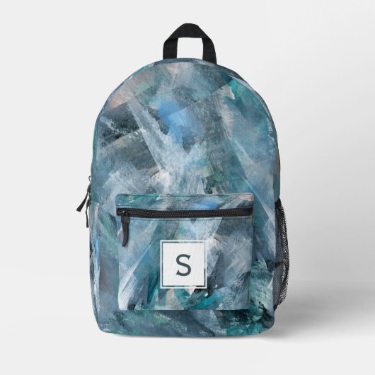 Blauw Grijs Modern Abstract Schilderij Bedrukte Rugzak (Voorkant)