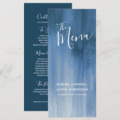 Blauw grijs modern gegradeerd kunst trouwmenu rack menu (Voorkant / Achterkant)