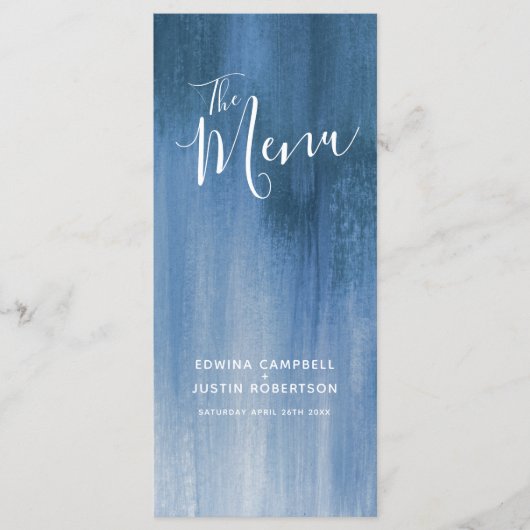 Blauw grijs modern gesorteerd kunst trouw menu kaa (Voorkant)