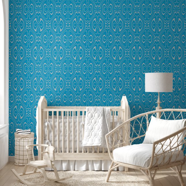 Blauw Grijs Modern Patroon Wallpaper Behang (Kinderen)