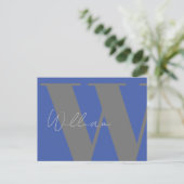 Blauw Grijs Monogram – aangepaste Minimaal eveneme Briefkaart (Staand voorkant)