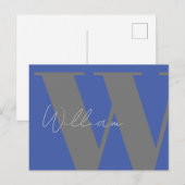 Blauw Grijs Monogram – aangepaste Minimaal eveneme Briefkaart (Voorkant / Achterkant)