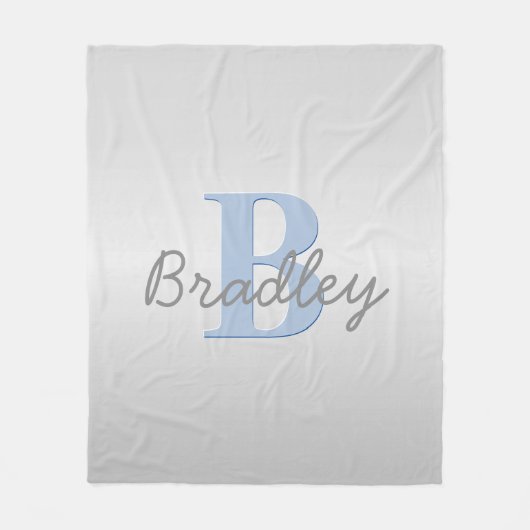 Blauw & Grijs Monogram Bewerkbare Kleurcombinatie Fleece Deken (Voorkant)