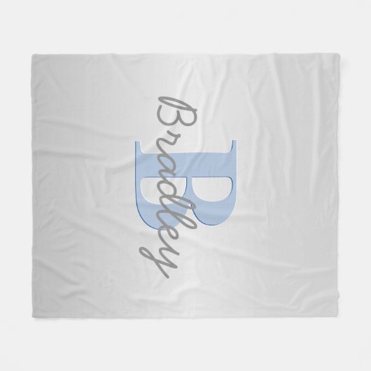 Blauw & Grijs Monogram bewerkbare kleurencombinati Fleece Deken (Voorkant (Horizontaal))