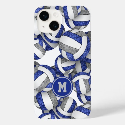Blauw grijs monogram meisjes volleybal Case-Mate iPhone case (Achterkant)