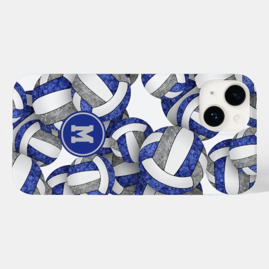 Blauw grijs monogram meisjes volleybal Case-Mate iPhone case (Achterkant (horizontaal))