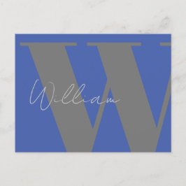 Blauw Grijs Monogram – op maat gemaakte Minimalist Briefkaart
