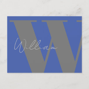 Blauw Grijs Monogram – op maat gemaakte Minimalist Briefkaart