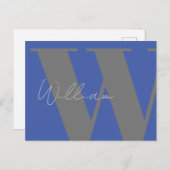 Blauw Grijs Monogram – op maat gemaakte Minimalist Briefkaart (Voorkant / Achterkant)