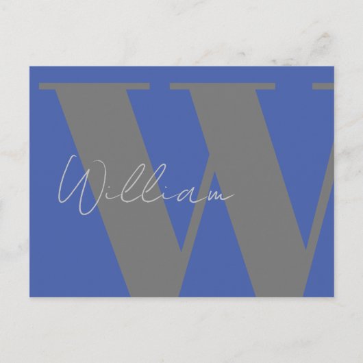 Blauw Grijs Monogram – op maat gemaakte Minimalist Briefkaart (Voorkant)