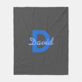 Blauw & Grijs Naam & Monogram Fleece Deken (Voorkant)