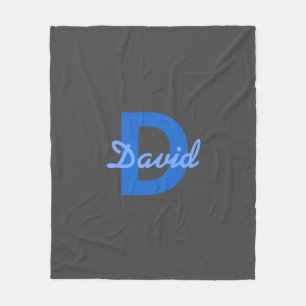 Blauw & Grijs Naam & Monogram Fleece Deken