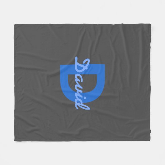 Blauw & Grijs Naam & Monogram Fleece Deken (Voorkant (Horizontaal))