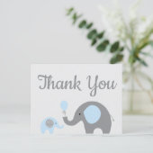 Blauw grijs olifant Baby shower Dank u Briefkaart (Staand voorkant)