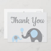 Blauw grijs olifant Baby shower Dank u Briefkaart (Voorkant / Achterkant)