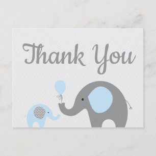 Blauw grijs olifant Baby shower Dank u Briefkaart