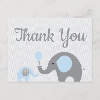 Blauw grijs olifant Baby shower Dank u Briefkaart