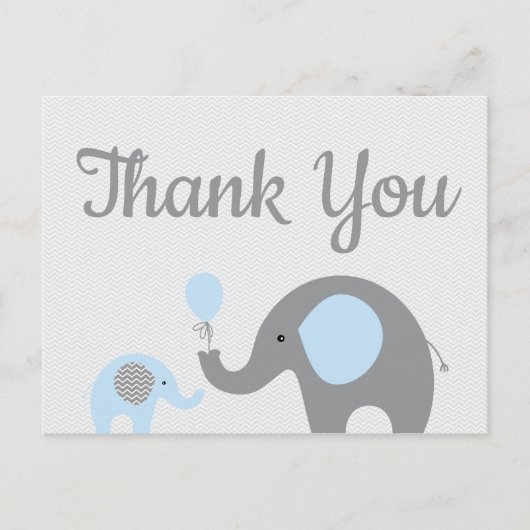 Blauw grijs olifant Baby shower Dank u Briefkaart (Voorkant)