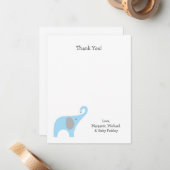 Blauw grijs olifant Baby shower Notitiekaartje (Voorkant / Achterkant in situ)